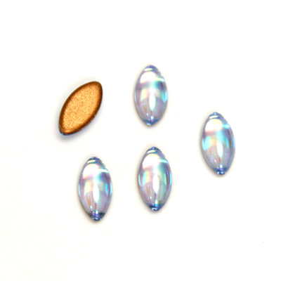 Glass Medium Dome Foiled Cabochon - Navette 10x5MM LT SAPPHIRE AB