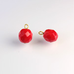 Glass Fire Polished Bead with 1 Brass Loop - Round 10MM RED/Brass
