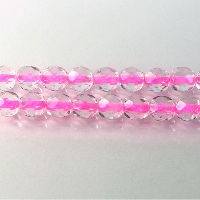 Czech Glass Fire Polish Bead - Round 06MM CRYSTAL PINK LINE