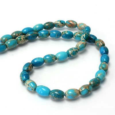 Gemstone Bead - Smooth Oval 09x6MM SEA SEDIMENT JASPER DYED TURQUOISE
