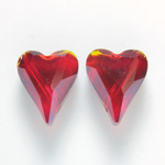 Chinese Cut Crystal Bead - Heart 12x10MM RUBY LUMI COAT