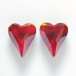 Chinese Cut Crystal Bead - Heart 12x10MM RUBY LUMI COAT