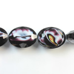 Chinese Cut Crystal Millefiori Bead - Oval 16x12MM BLACK