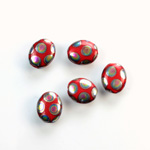 Pressed Glass Peacock Bead - Oval 10x8MM SHINY RED