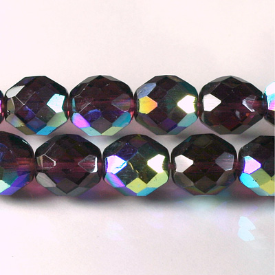Czech Glass Fire Polish Bead - Round 12MM AMETHYST AB
