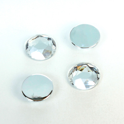 Plastic Flat Back Foiled Rose Cut Rhinestone - Round 13MM CRYSTAL