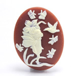 Plastic Cameo - Fairy with Bird and ButterflieS Oval 40x30MM IVORY ON DARK CORNELIAN