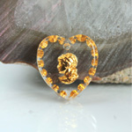 German Glass Engraved Buff Top Intaglio Pendant - CAMEO WOMAN'S Head Heart 15x14MM CRYSTAL GOLD