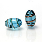 Czech Glass Lampwork Bead - Oval 20x12MM COPPER WRAP AQUA