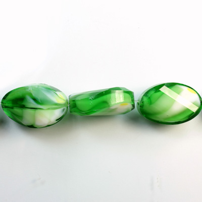 Chinese Cut Crystal Millefiori Bead - Oval Twist 20x15MM GREEN