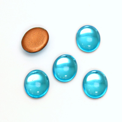 Glass Medium Dome Foiled Cabochon - Oval 12x10MM AQUA