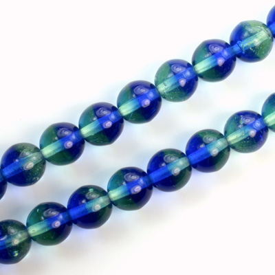 Czech Pressed Glass Bead - Smooth Round 08MM SAPPHIRE-EMERALD