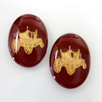 Glass Crystal Painting with Carved Intaglio Coach Oval 25x18MM GOLD on BURGUNDY