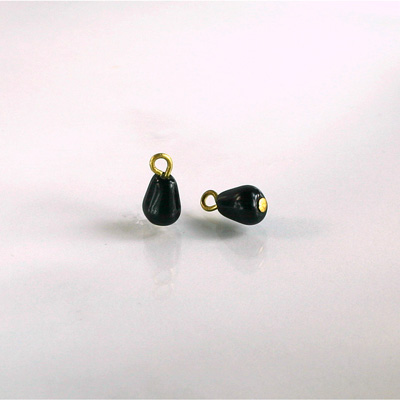 Pressed Glass Bead with 1 Brass Loop - Pear 7x5MM JET