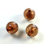 Plastic Bead - Color Lined Smooth Large Hole - Round 14MM SMOKE TOPAZ GOLD LINE