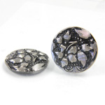 Glass Flat Back Engraved Button Top - Round Leaves 22.5MM SILVER on JET