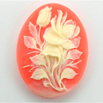 Plastic Cameo - Flower, Rose Oval 40x30MM IVORY ON CORNELIAN