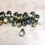 Czech Pressed Glass Pendant - Smooth Drop 9x6MM LUMI COATED GREEN