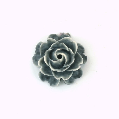 Plastic Carved No-Hole Flower - Rose Bloom 22.5MM MATTE Two Tone Dark Grey