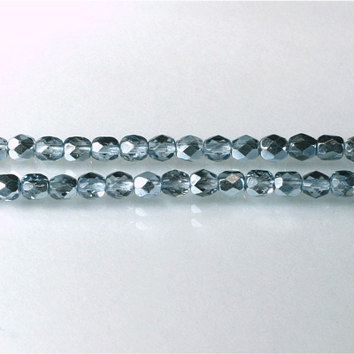 Czech Glass Fire Polish Bead - Round 04MM 1/2 Coated CRYSTAL/LT BLUE