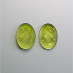 German Glass Cameo Woman Oval 18x13MM MATTE OLIVENE FOILED