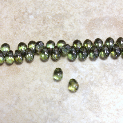 Czech Pressed Glass Pendant - Smooth Drop 6x4MM LUMI COATED GREEN