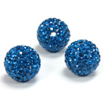 Rhinestone Bead Pave with 2.0MM Hole Metal Base Round 14MM CAPRI BLUE