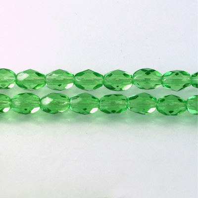 Czech Glass Fire Polish Bead - Oval 07x5MM LT EMERALD