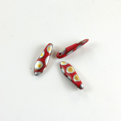 Czech Pressed Glass Pendant - Spear 16x5MM PEACOCK MATTE RED