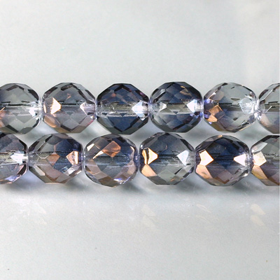 Czech Glass Fire Polish Bead - Round 10MM 1/2 Coated CRYSTAL/PURPLE