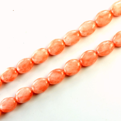 Czech Pressed Glass Bead - Flat Oval 08x6MM CORAL MATRIX