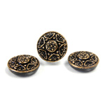 Glass Flat Back Engraved Button Top - Round Starburst 13.5MM GOLD on JET