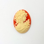 Plastic Cameo - Lady, Edwardian Oval 25x18MM IVORY ON CORNELIAN