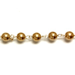 Linked Bead Chain Rosary Style with Glass Pearl Bead - Round 6MM GOLD-SILVER