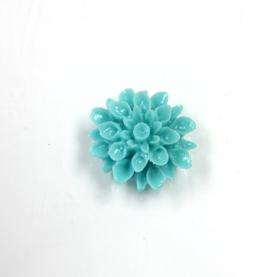 Plastic Carved No-Hole Flower - Dahlia 18MM DARK TURQ