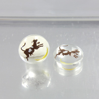 Glass Crystal Painting with Carved Intaglio Cow Jumped Over The Moon Round 13MM  NATURAL on CRYSTAL