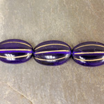 Czech Pressed Glass Bead - Ribbed Melon Oval 17x11MM GOLD on COBALT