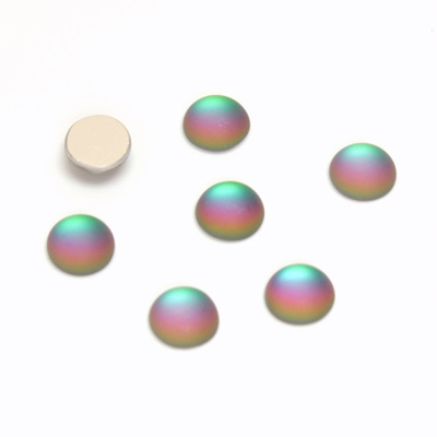 Glass Medium Dome Foiled Cabochon - Coated Round 07MM MATTE HELIO GREEN