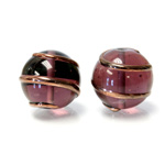 Czech Glass Lampwork Bead - Round 18MM COPPER WRAP AMETHYST