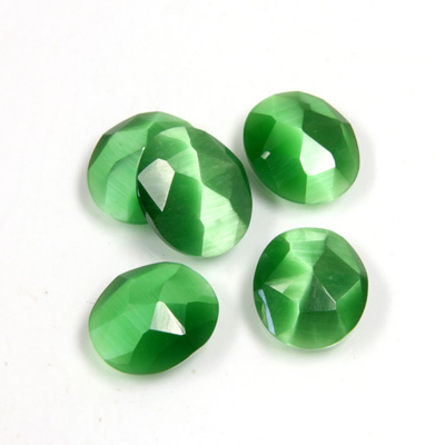 Fiber-Optic Flat Back Cabochon - Rauten Rose Oval 12x10MM CAT'S EYE GREEN