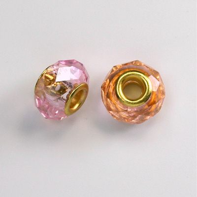 Glass Faceted Bead with Large Hole Gold Plated Center - Round 14x9MM ALEXANDRITE