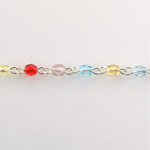 Linked Bead Chain Rosary Style with Glass Fire Polish Bead - Round 4MM PASTEL MIX-SILVER