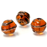 Czech Glass Lampwork Bead - Round 14MM COPPER WRAP TOPAZ