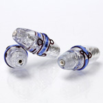 Czech Glass Lampwork Bead - Oval 24x9MM ART DECO SAPPHIRE with SILVER FOIL