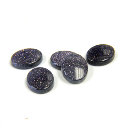 Man-made Gemstone Flat Back Single Bevel Buff Top -  Oval 10x8MM BLUE GOLDSTONE