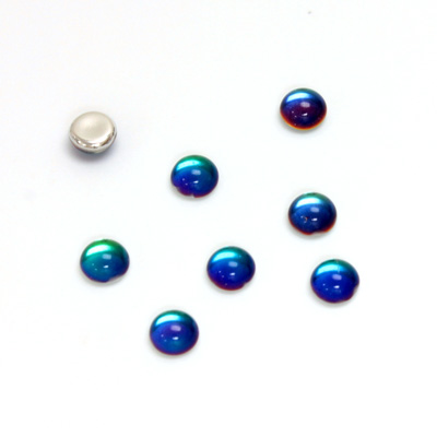 Glass Medium Dome Foiled Cabochon - Round 05MM Coated BERMUDA BLUE