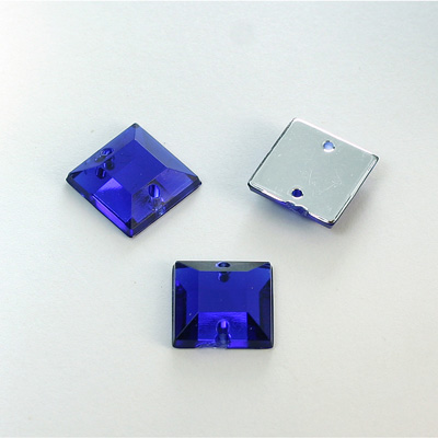 Plastic Flat Back 2-Hole Foiled Sew-On Stone - Square 12MM COBALT