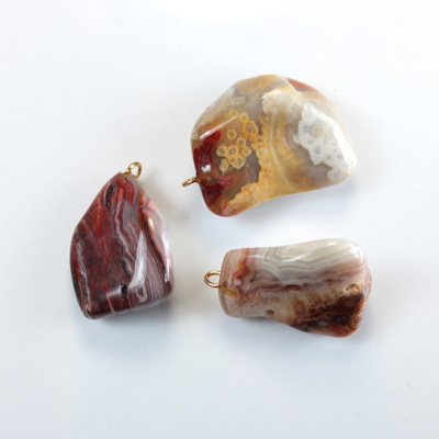 Gemstone Tumble Polished Pendant with Brass Ring - Medium NATURAL LACE AGATE