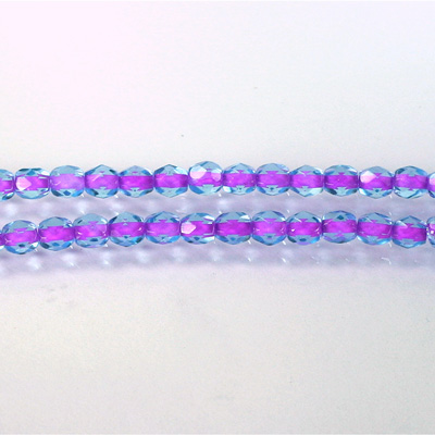 Czech Glass Fire Polish Bead - Round 04MM AQUA PURPLE LINE