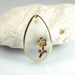 Glass Engraved Intaglio Flower Pendant with Chaton Insert - Pear 21x13MM MATTE CRYSTAL with GOLD